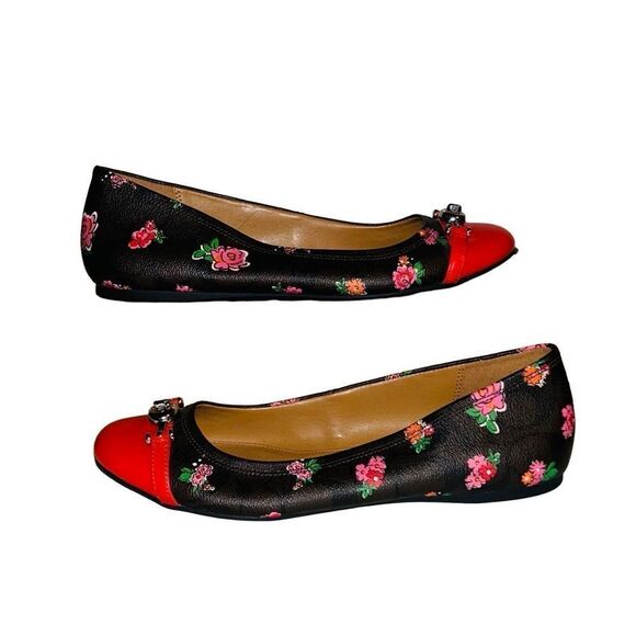 NWOT Coach Leila Ballet Floral Brown Red Size 10 - Picture 1 of 7
